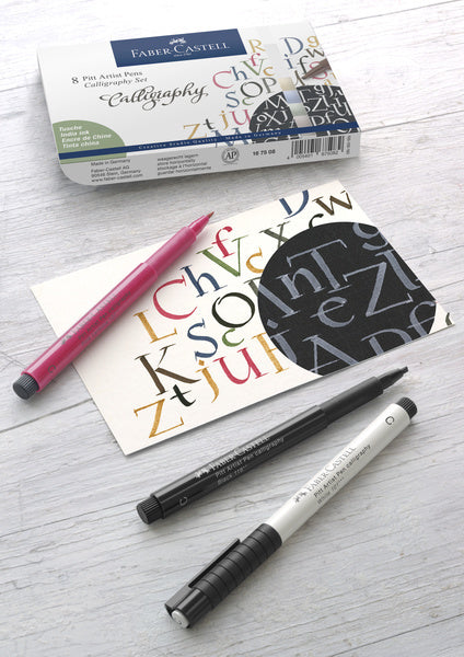 Faber Castell FC-167508 Pitt Artist Pen Kalligraphie-Set, 8 Stifte