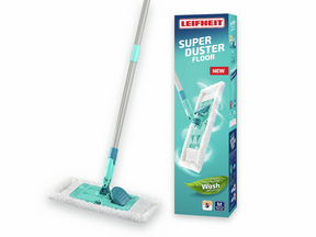 Leifheit Super Duster Bodenreiniger – 33 cm – Starter-Set Bodenwischer mit Staubtuch – 100-fach waschbar