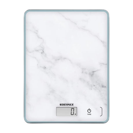 Soehnle Küchenwaage Compact 300 – digital – 1 Gramm genau – bis 5 kg – Marmoroptik – weiß