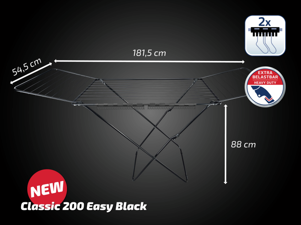 Leifheit 81696 Classic 200 Easy Wäscheständer schwarz