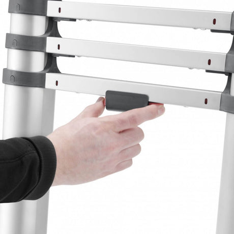 Hailo T80 Aluminium-Teleskopleiter 13 Stufen + Stabilisierungsstange 111-380 cm
