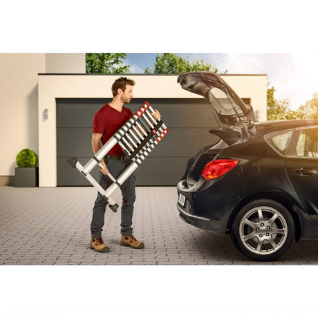 Hailo T80 Aluminium-Teleskopleiter 13 Stufen + Stabilisierungsstange 111-380 cm