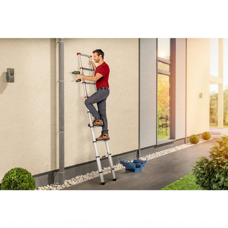 Hailo T80 Aluminium-Teleskopleiter 13 Stufen + Stabilisierungsstange 111-380 cm