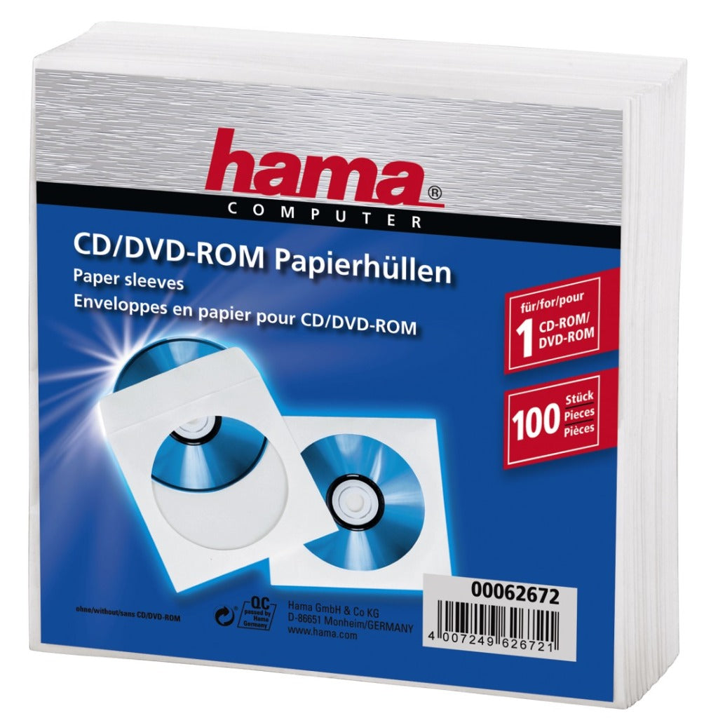 Hama CD DVD Protection Sleeves Paper White 100 pieces