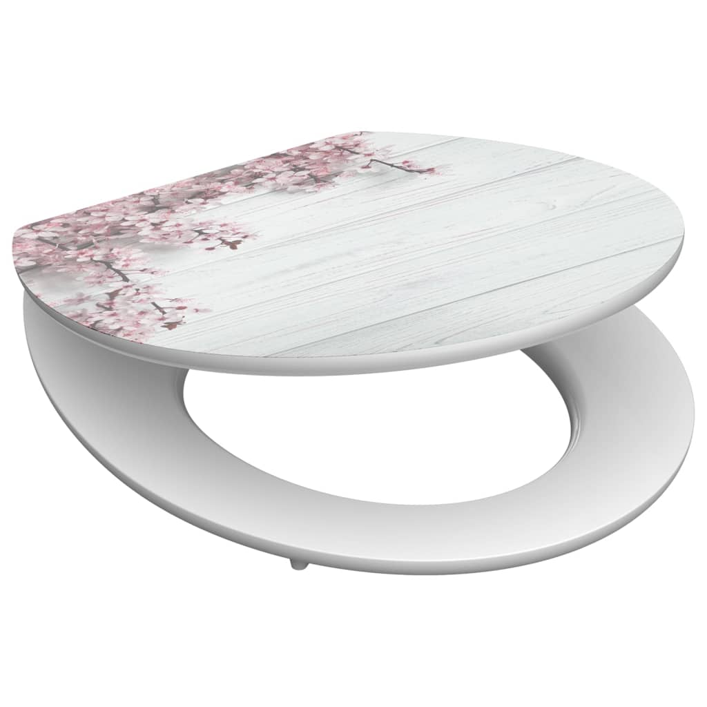 Asiento de inodoro Schütte Schütte con flores de cierre suave Madera MDF alto brillo