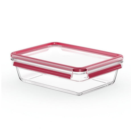 Emsa N1041100 Clip-and-Close-Glas-Vorratsbehälter für Lebensmittel, 2 l, 11,8 x 6,9 cm, 19,7 x 8 cm, rot