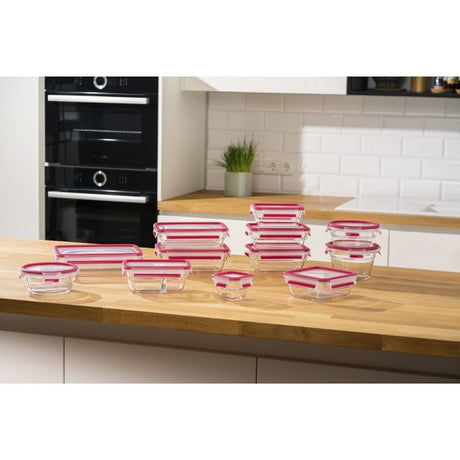 Emsa N1041100 Clip-and-Close-Glas-Vorratsbehälter für Lebensmittel, 2 l, 11,8 x 6,9 cm, 19,7 x 8 cm, rot