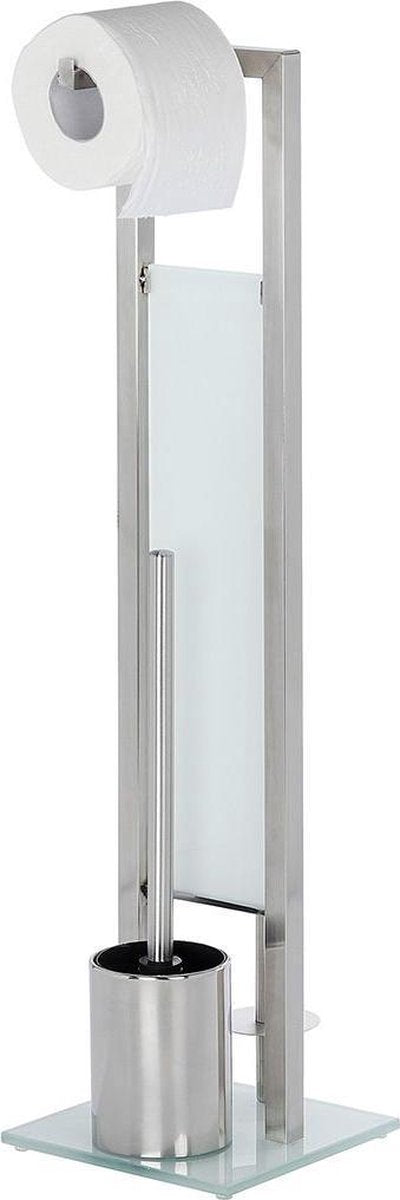 Wenko Toilettenbutler Rivalta Edelstahl matt – Toilettenbürste mit Halter, Toilettenpapierhalter und Ersatzrollenhalter freistehend