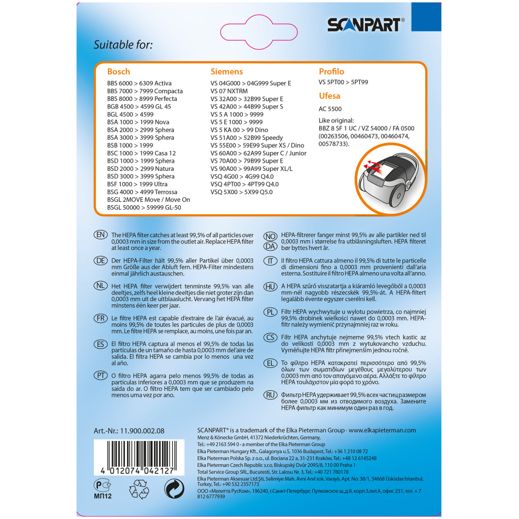 ScanPart Bosch Siemens BBZ8FS1 Hepafilter