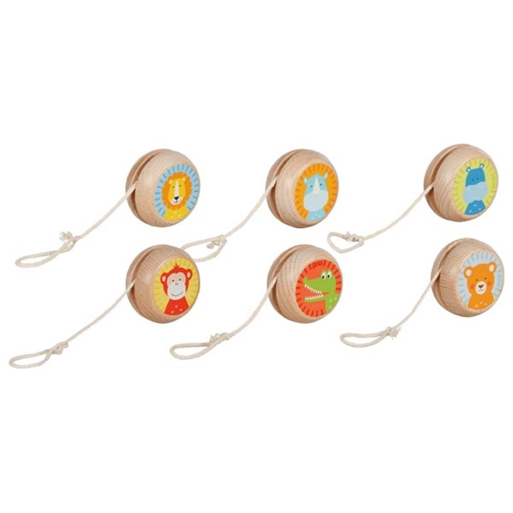 Houten jojo-dieren. 4,8 cm. 6 motieven.