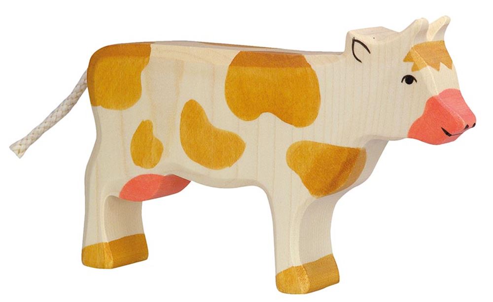 Holztigerkuh, stehend, braun. 17,5 cm.