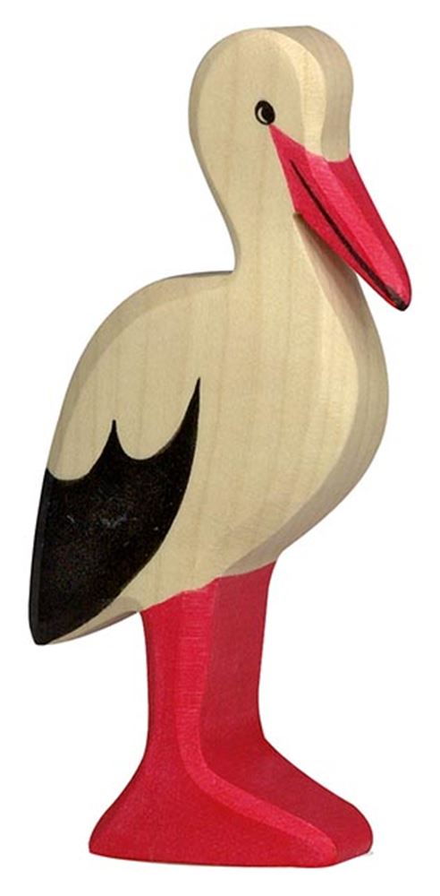 Holztiger ooievaar. 6 cm.