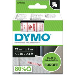 Bänder Dymo D1 Polyester 12mmx7m rot-weiß glänzend
