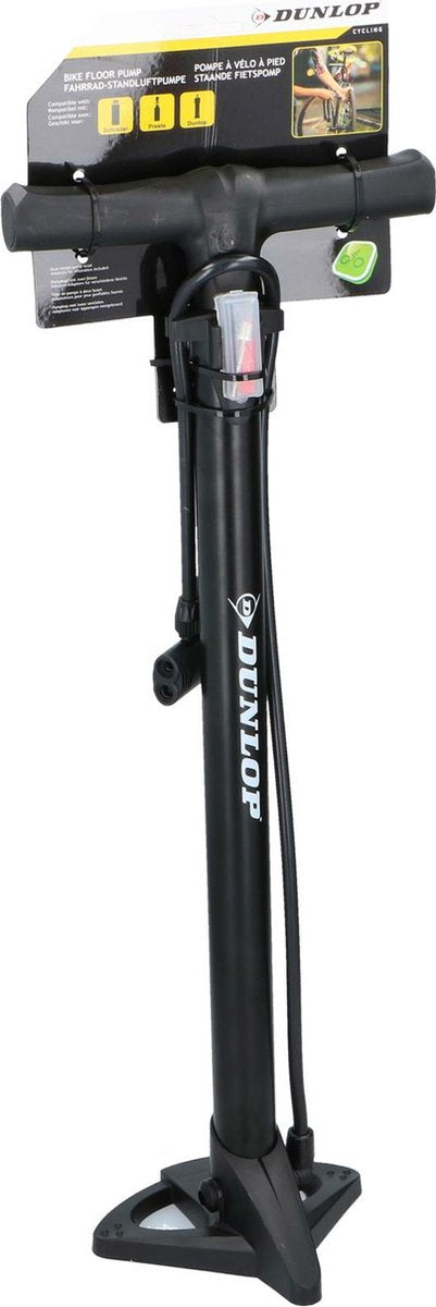 Dunlop Fahrradpumpe – mit extra Adapternippeln – Ventilen – schwarz 63 cm