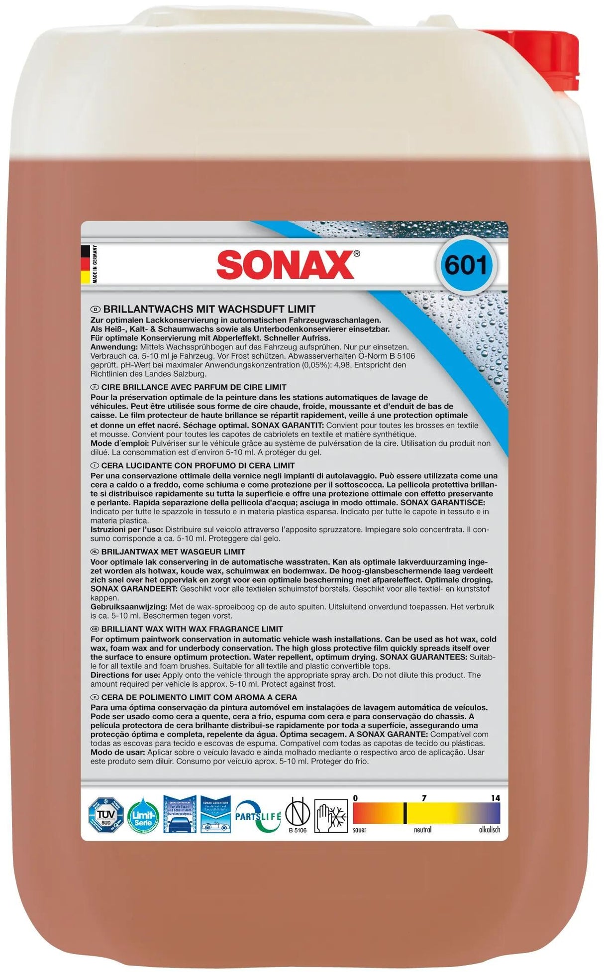 Sonax Reinigungszusatz Brillantwachs mit Wachsduft Brillantwachs Limit 25 25 l Cubitainer
