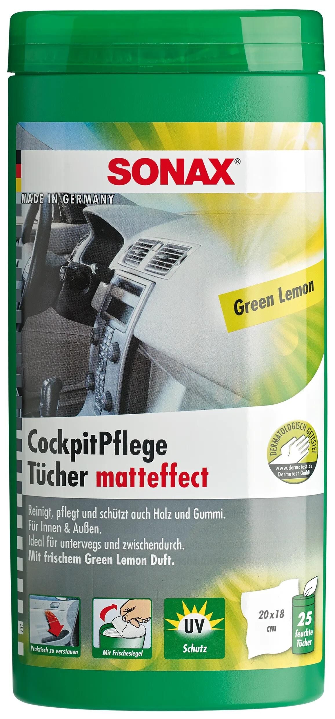 Sonax Kunststoff-Wartungs-Cockpit-Pflegebox mit mattiertem Effekt für Cockpit-Tücher