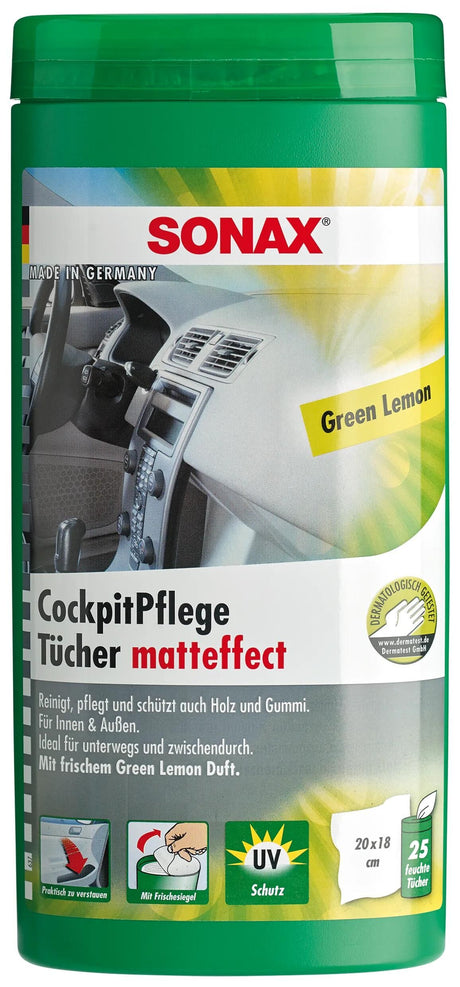 Sonax Kunststoff-Wartungs-Cockpit-Pflegebox mit mattiertem Effekt für Cockpit-Tücher