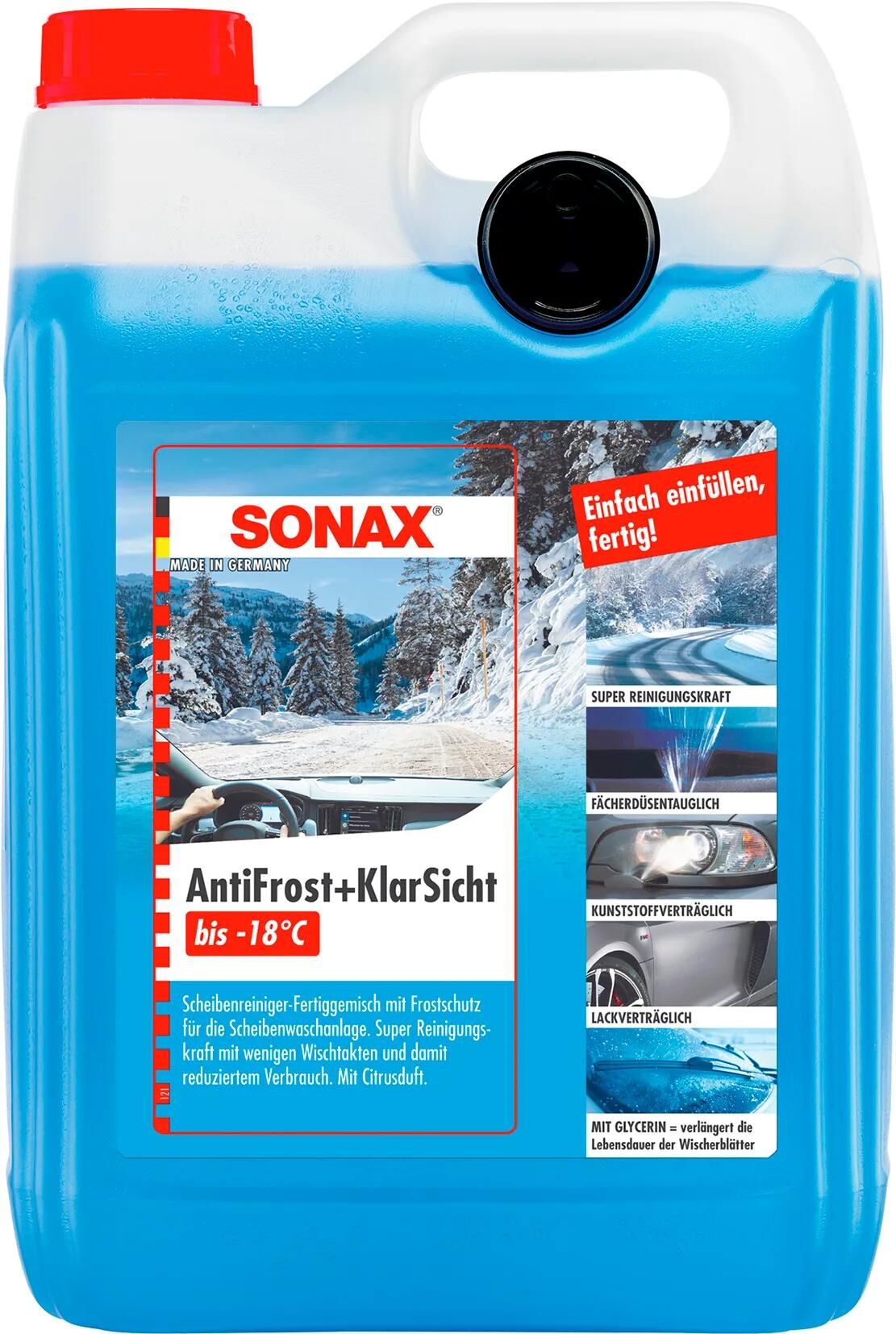 Sonax Fensterflüssigkeit, Frostschutzmittel, Frostschutzmittel, klarer Rostschutz und klare Sicht, Zitrusfrüchte, gebrauchsfertig