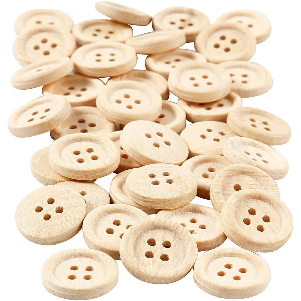 Creativ Company Holzknöpfe, D 18 mm, 4 Löcher, 40 Stück 1 Box
