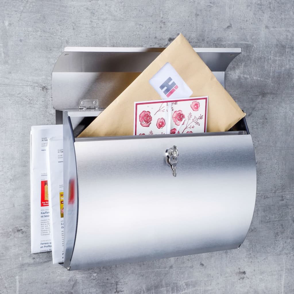 Hallo Briefkasten mit Zeitungshalter 38x13.3x30,4 cm Edelstahl