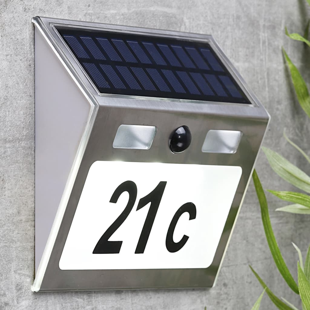 Hi hi house number lamp solar led silver colored