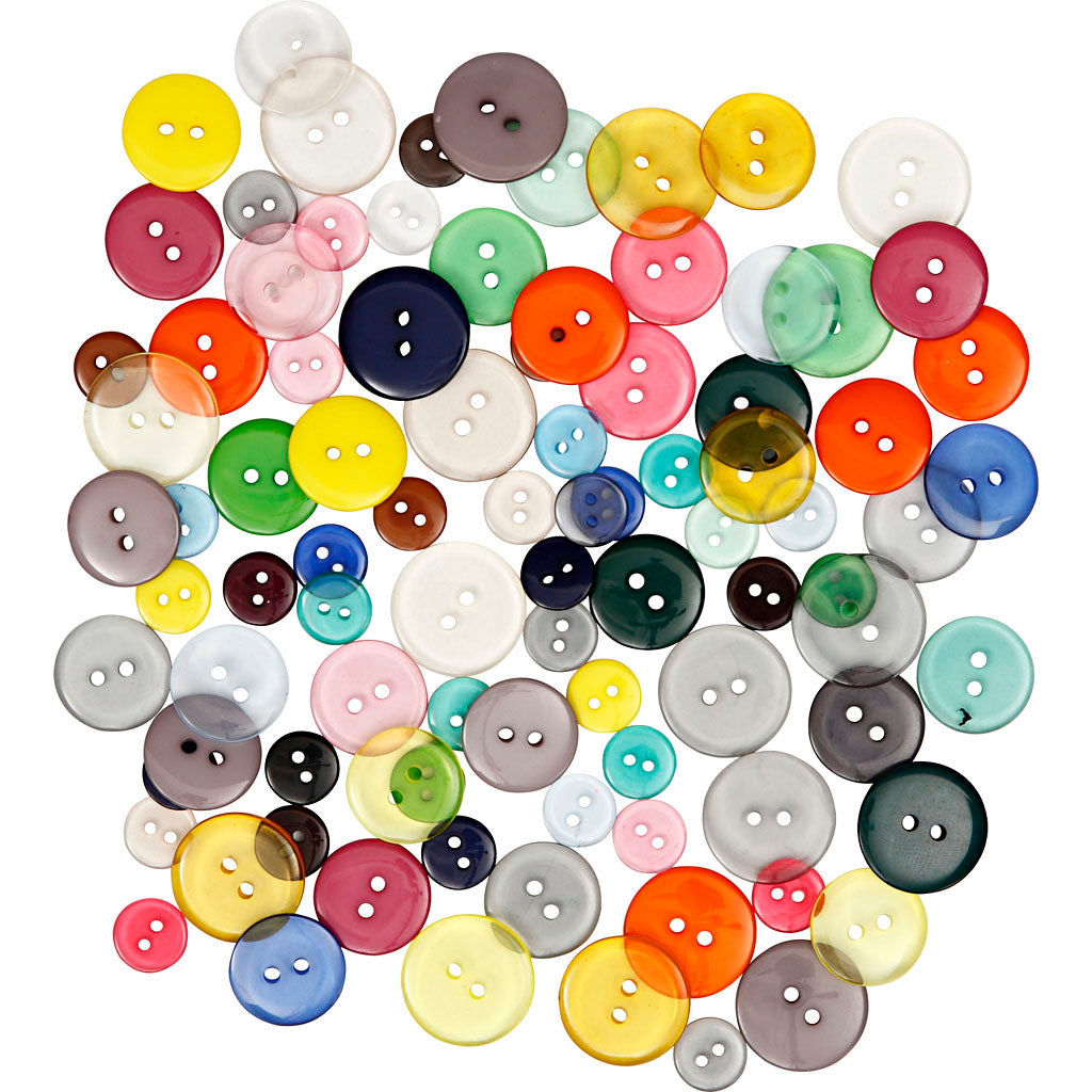 Creativ Firmenknöpfe, D 12+18+20 mm, verschiedene Farben, 50 gr, 100 Stück 1 Box