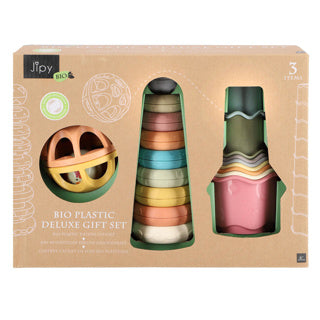 Jipy Biokunststoff – Badespielzeug-Stapelturm, Becher und Rasselball – Deluxe-Geschenkset