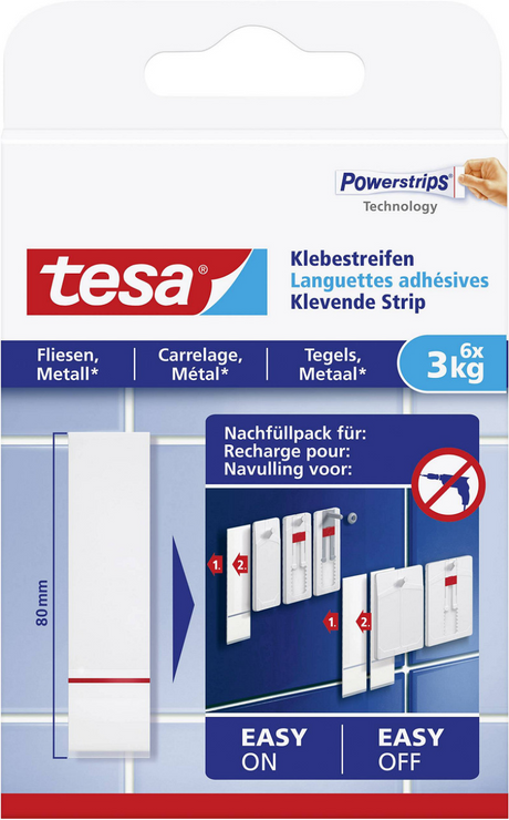 Tesa 1051190 - Powerstrips® Fliesen Metall 3kg | 5 Stück