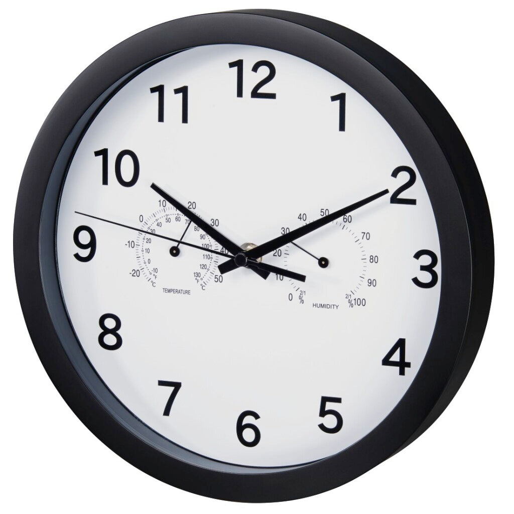 Hama Wanduhr Pure Plus ø 25 cm mit Thermo-Hygrometer geräuscharm Schwarz