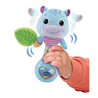 Vtech – Tierfreunde Rassel – Nilpferd blau – interaktives Spielzeug – gut für die motorische Entwicklung – ab 3 Monaten