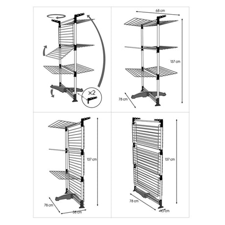 Metaltex Trockenturm 40 m 78x72x137cm silber Ciclone Tomado