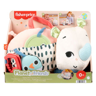 Fisher-Price auf dem Bauch spielt wanderndes Nashorn