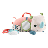 Fisher-Price auf dem Bauch spielt wanderndes Nashorn