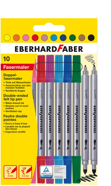 Eberhard Faber EF-550010 Filzstifte Duo 0,8+1-3 mm, sortiert, Karton mit 10 Stück