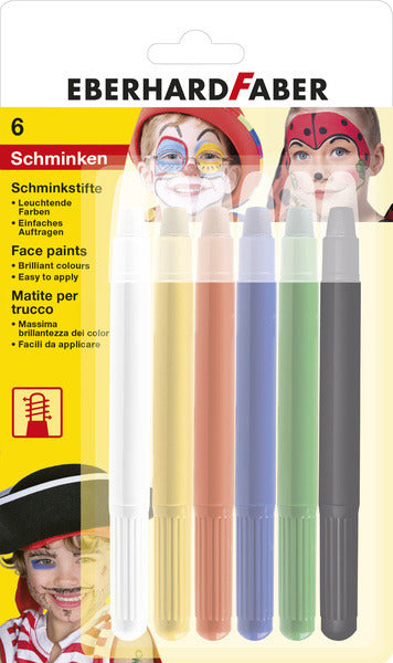 Eberhard Faber EF-579107 Drehbare Gesichtsmalstifte im Set, 6 Farben, auf Blisterkarte