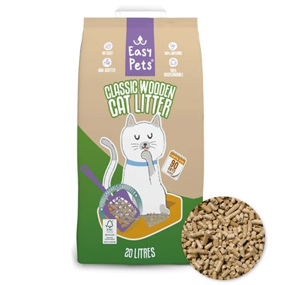 Biologisch abbaubare klassische Holzpellets-Katzenstreu von Easypets