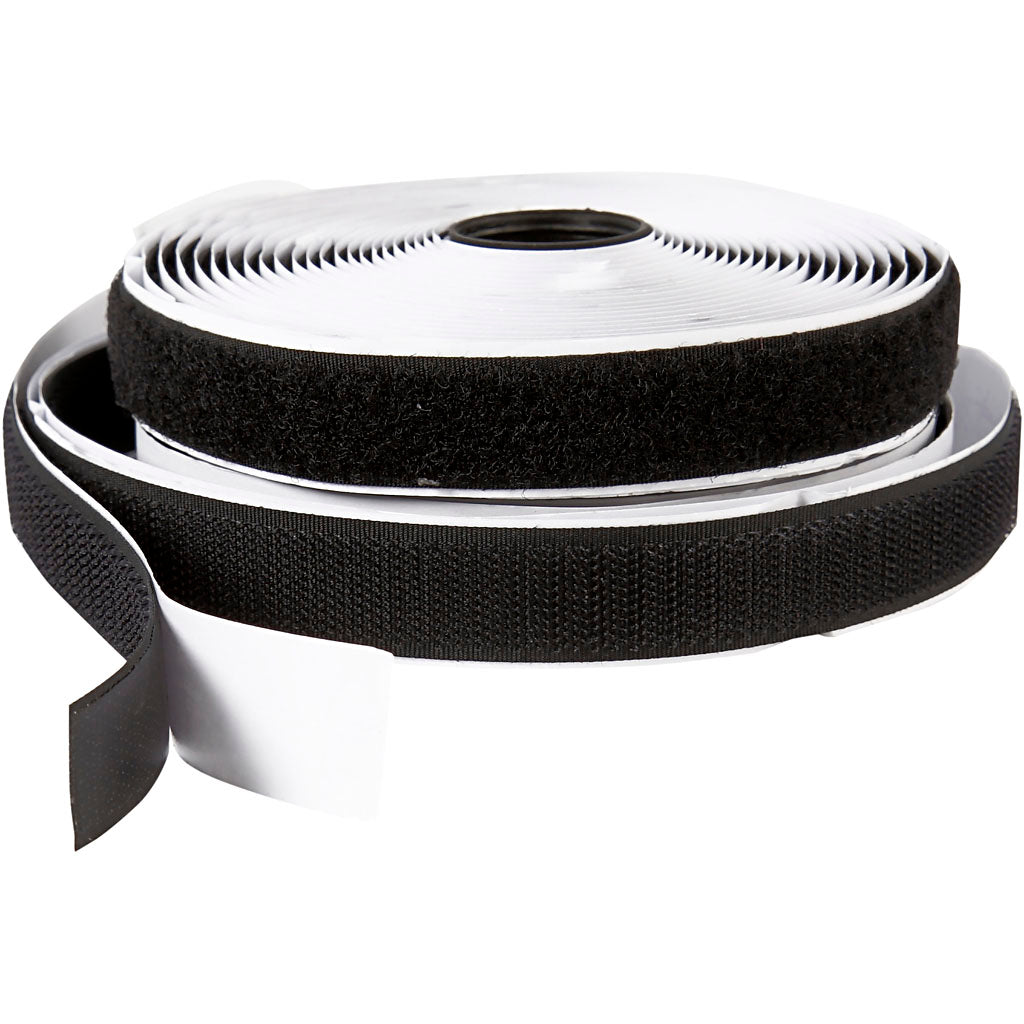 Creativ Company Klett-Klettverschluss, selbstklebend, B: 20 mm, schwarz, 5 m 1 Rolle