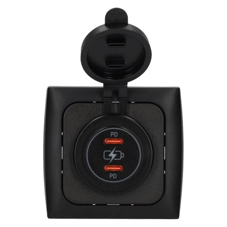 C-line Power Line 2x USB-C PD 36w Ladegerät mit opalem Abdeckrahmen schwarz - ohne Verkaufsverpackung