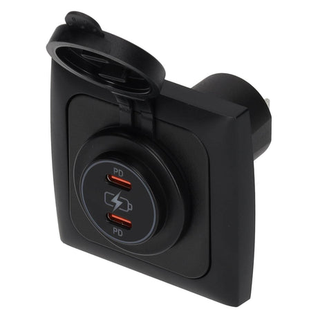 C-line Power Line 2x USB-C PD 36w Ladegerät mit opalem Abdeckrahmen schwarz - ohne Verkaufsverpackung