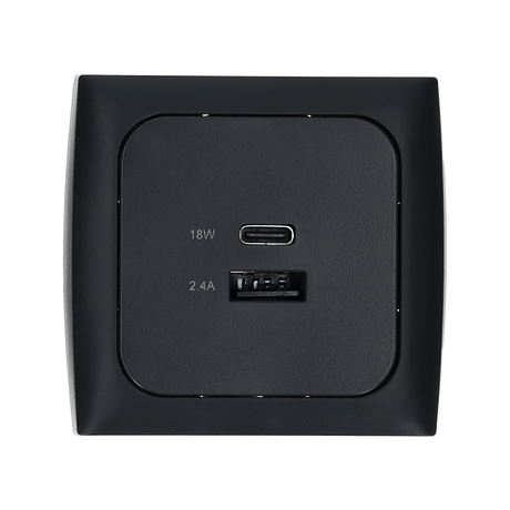 C-line USB-Ladesteckdose mit USB-A und USB-C mit opalem Abdeckrahmen anthrazit - ohne Verkaufsverpackung