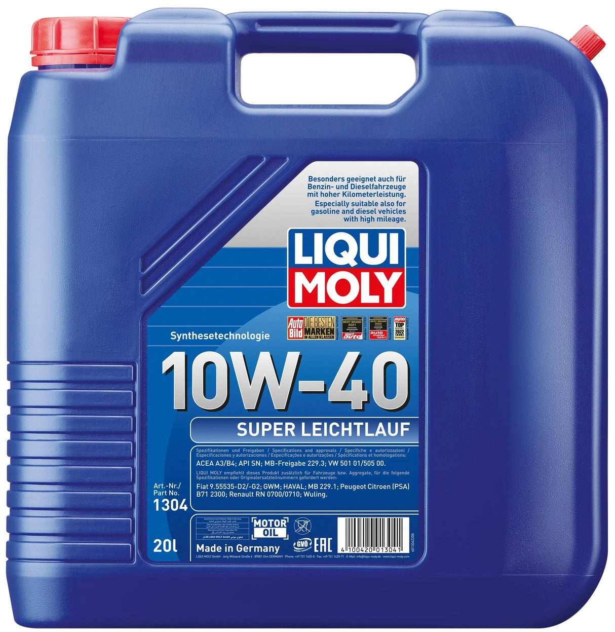 Liqui Moly-Motorenöl läuft super reibungslos. Super-Leichtlauföl 20 ltr.