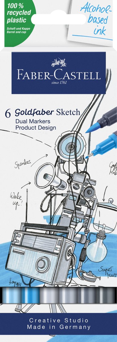 Faber-Castell Skizzenmarker – Goldfaber – Produktdesign-Set – 6 Farben – FC-164806