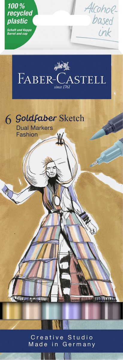 Faber-Castell Goldfaber Skizzenmarker – 6-Farben-Modeset – Alkoholmarker – FC-164808