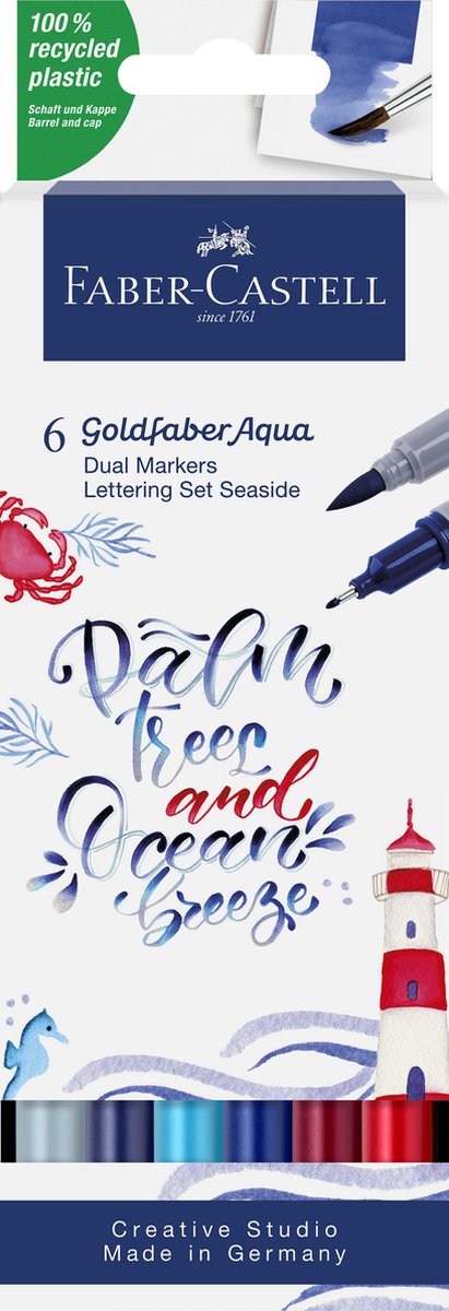 Faber-Castell – Duo-Aquarellmarker – Goldfaber – Etui 6 Stück – Dschungel-Schriftzug-Set – Pinsel 0,6 mm – FC-164519