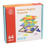 houten tangram puzzel regenboog set, 64dlg.