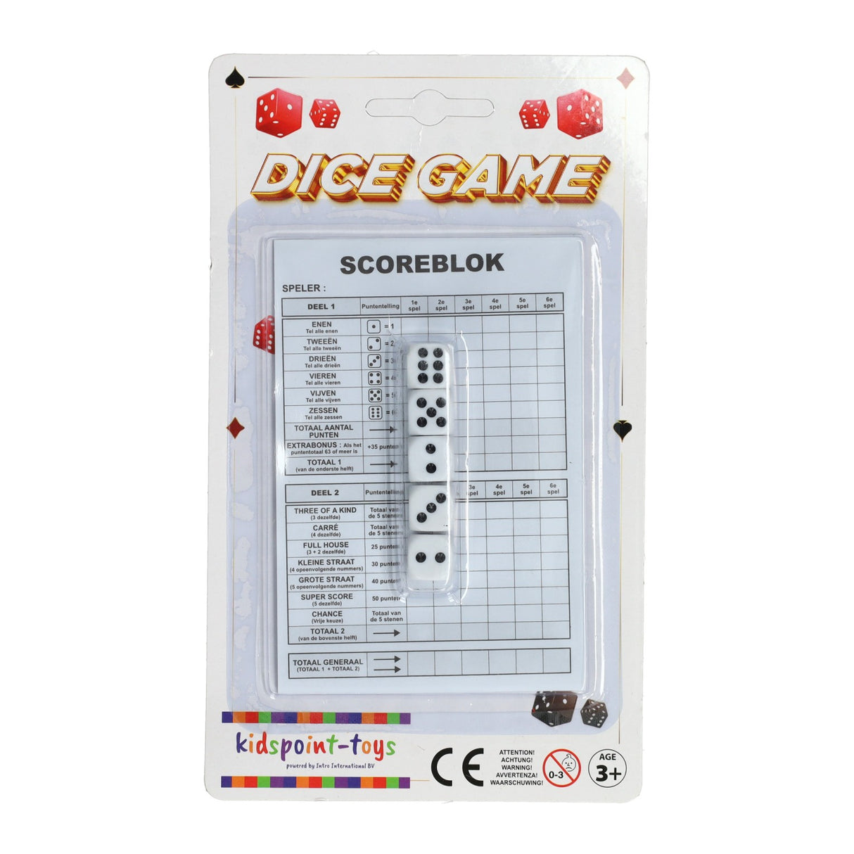 Würfelspiel mit Punkteblock und 5 Würfeln