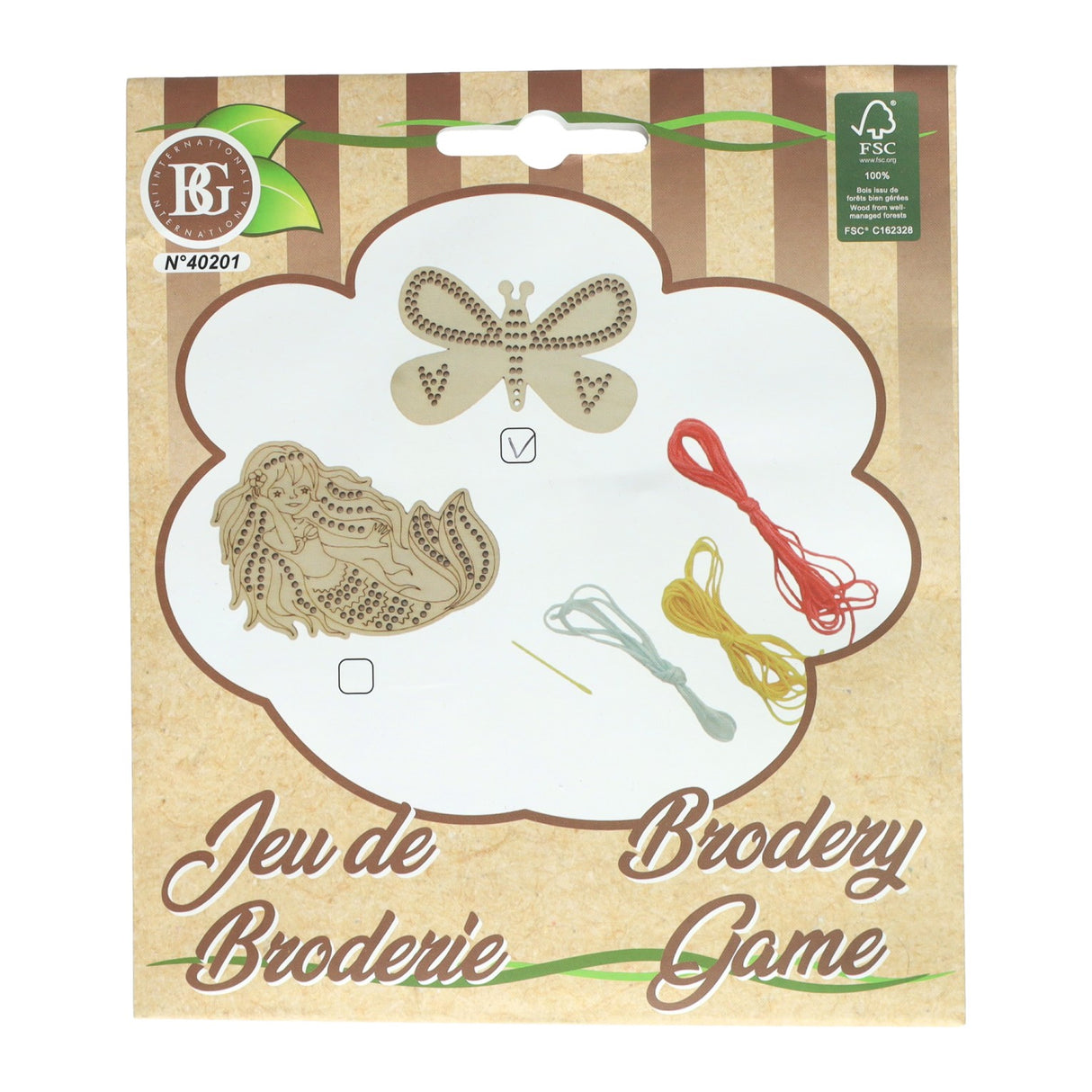 Borduursetje hout - incl. 3 kleuren garen en naald