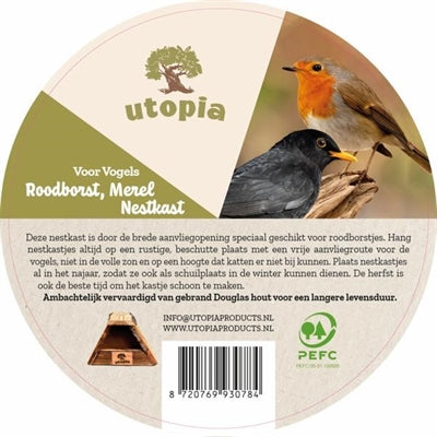 Utopia Nest Box Roodborst Merel bandade Douglas Wood