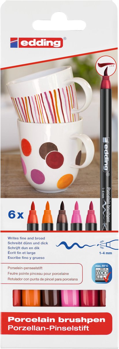 Quantore Porzellanmarker, Pinselstift, warme Farben, 6er-Set.