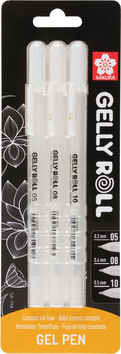 Sakura Blisterkarte Gelly Roll 05, 08, 10 weiß, 3 Stück